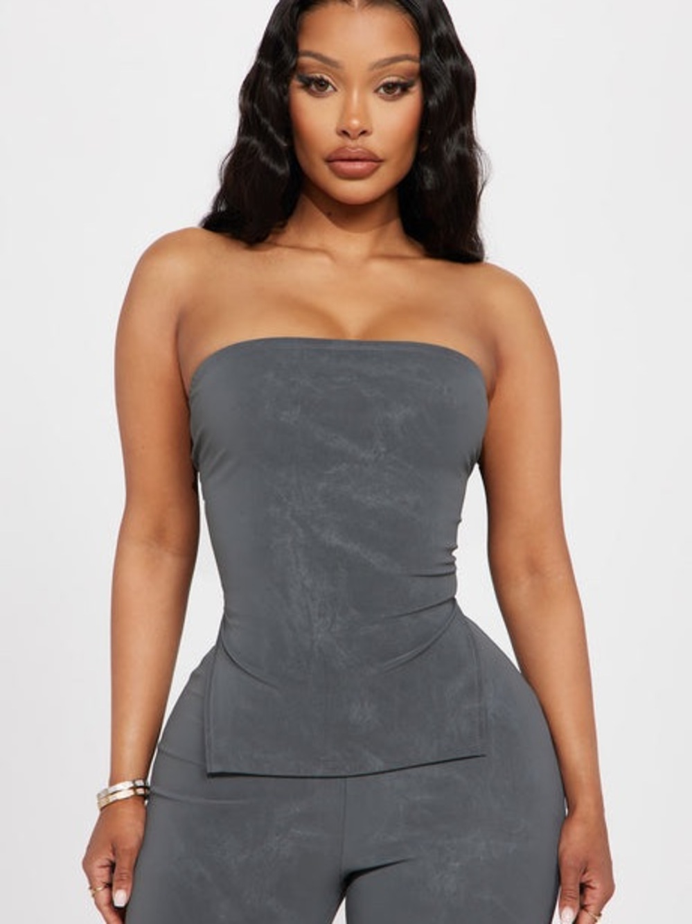 Fashion Nova Anna Faux Leather Tube Top Slate Grey Sz XS 🖤✨